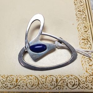 Vintage 925 Sterling Silver Lapis Stone Brooch Taxco?